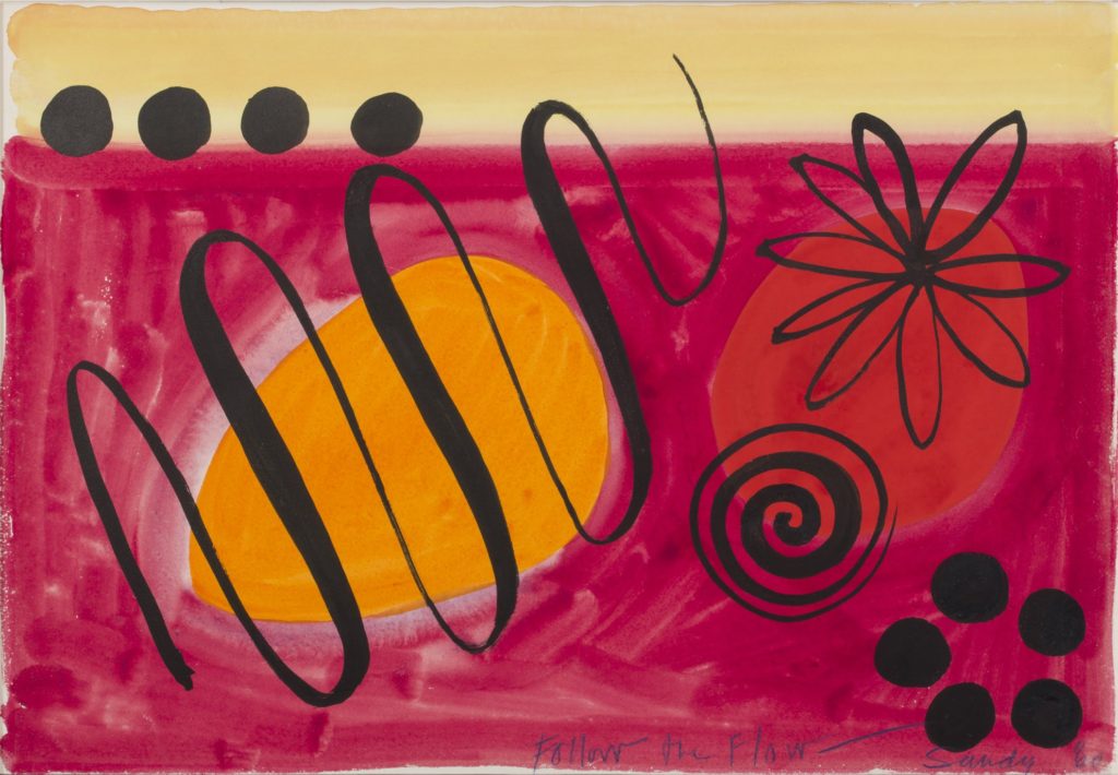 Alexander Calder (1889-1976), Follow the flow, 1960 - Gouache et encre sur papier, 37,5x55cm, titrÇ, signÇ et datÇ Follow the flow - Sandy 60 - GALERIE BRAME_LORENCEAU