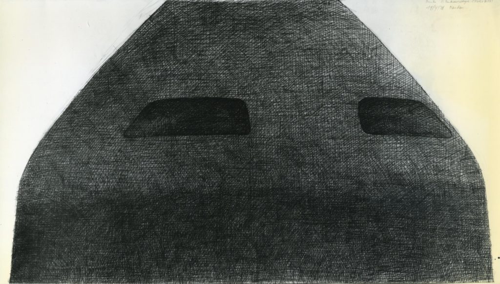 Joachim Bandau, Bunker, 1978_Crayon, thé sur papier, 100 x 175 cm © Joachim Bandau, Courtesy Galerie Maubert